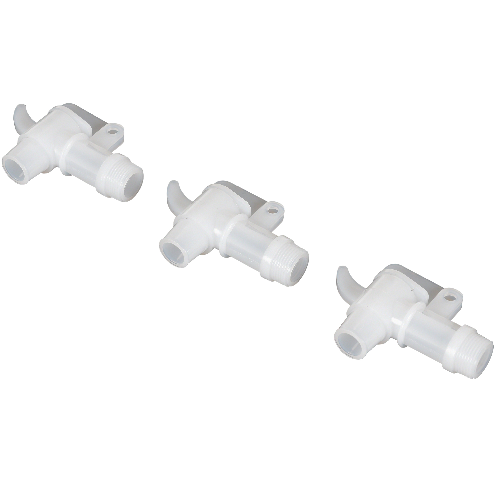 Vestil Poly Bung Drum Faucet Set - 3/4in., Fixed, 3 Pcs, Corrosion-Resistant, White, Model# VDFT-3PKG
